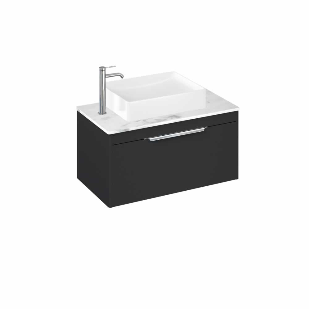 Shoreditch 85cm single drawer Matt Grey with Carrara White Worktop and Quad Countertop Basin